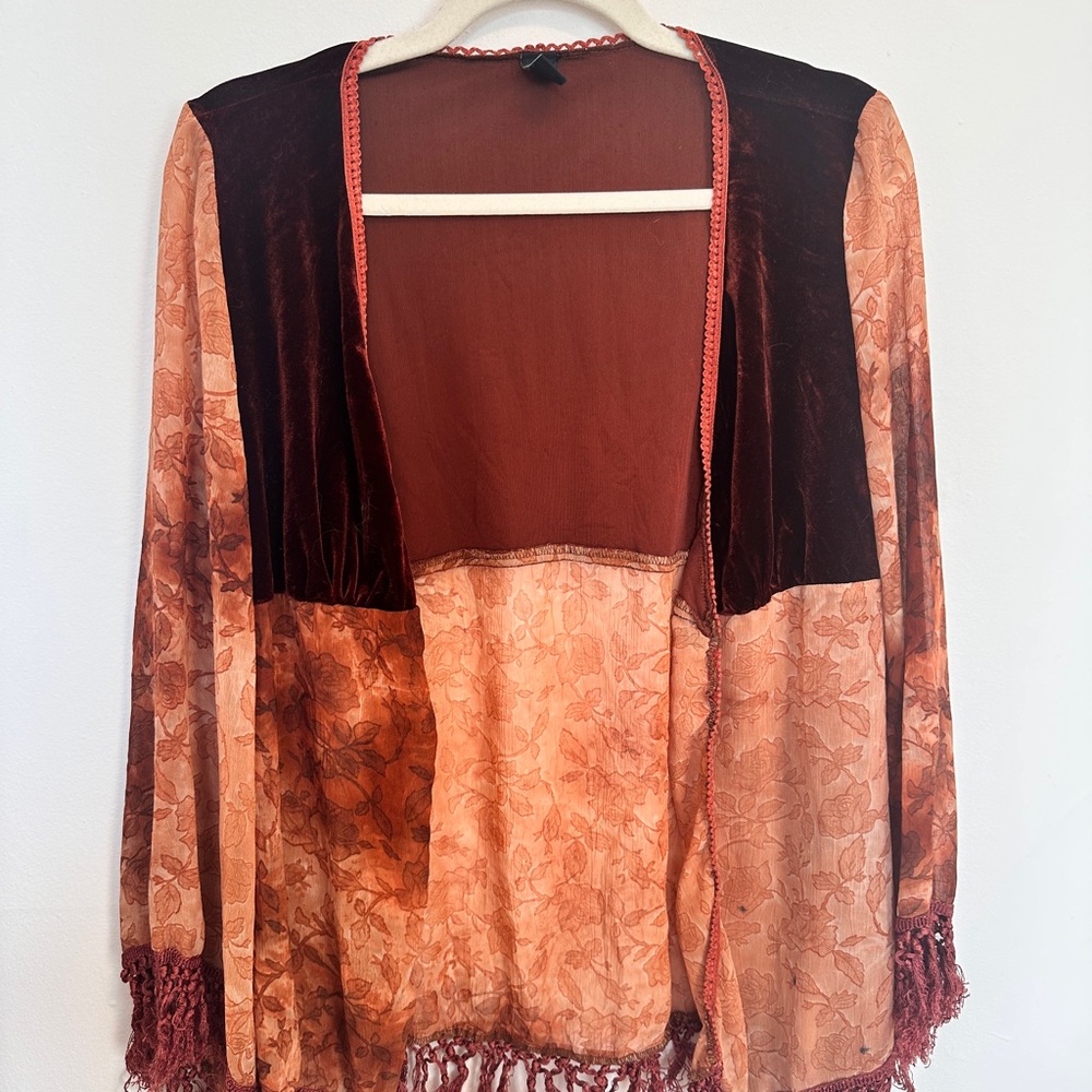 Windsor Velvet and Floral Cape - Brown and Orange